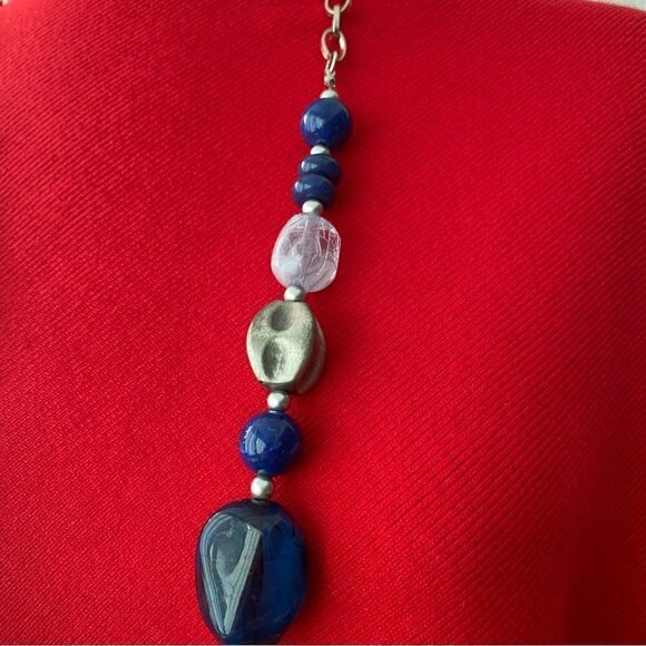 Blue Silver Chunky Necklace Long - Picture 4 of 8